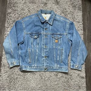 Vintage Carhartt Denim Jean Trucker Jacket Mens Large